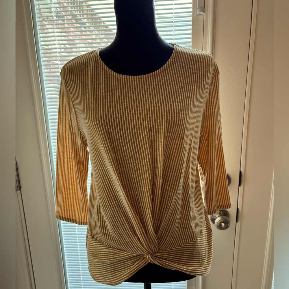Shirt yellow (mustard) and white narrow stripe size M